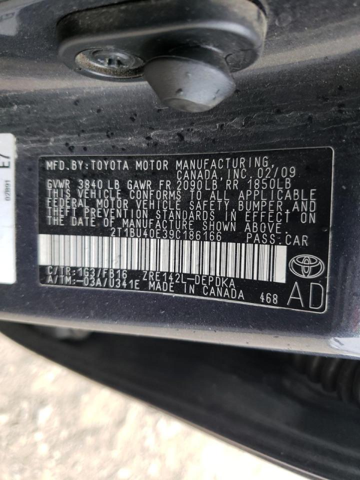 Photo 10 from auction – 2009 TOYOTA COROLLA BA with VIN 2T1BU40E39C186166