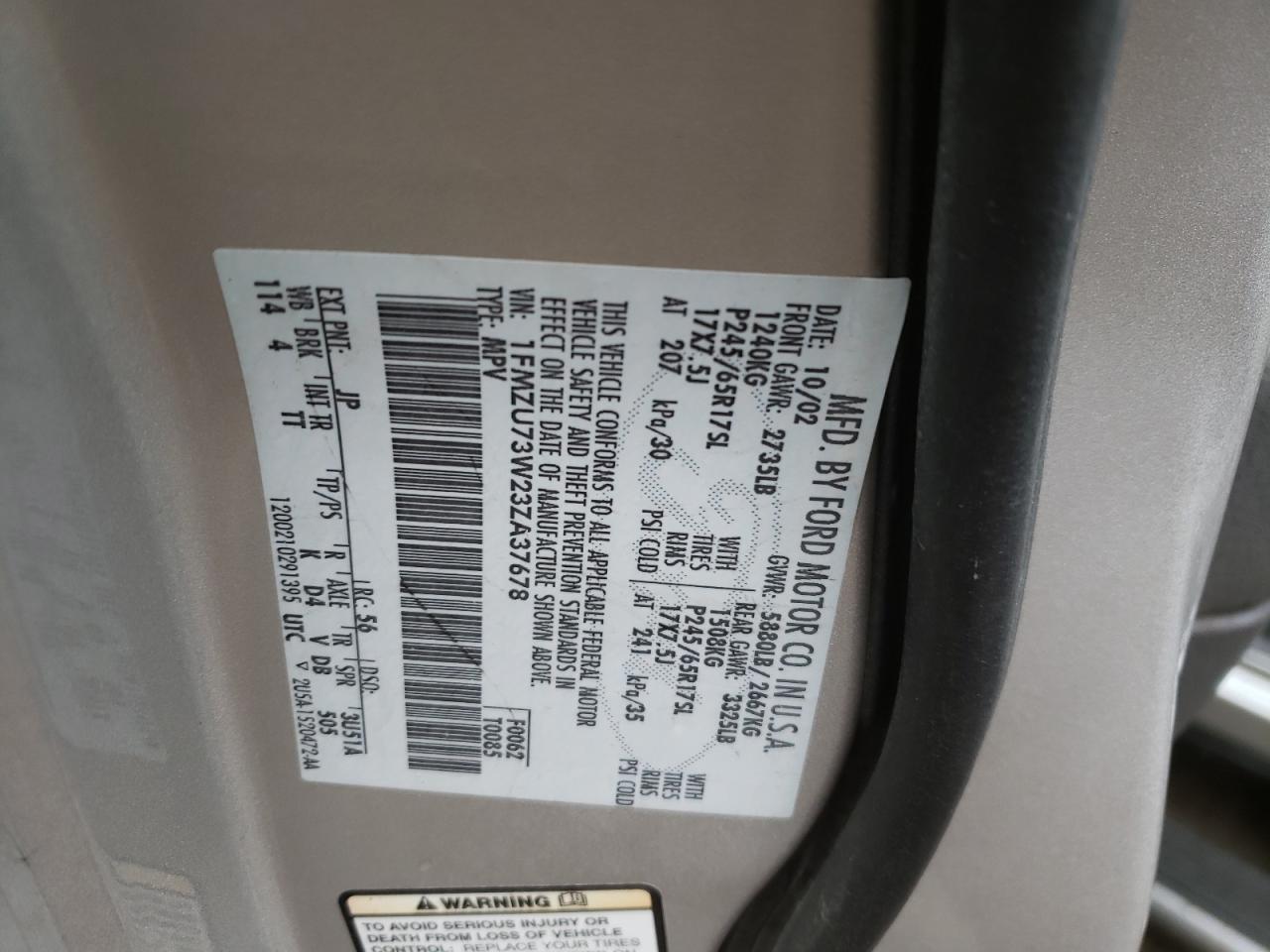 Photo 10 from auction – 2003 FORD EXPLORER X with VIN 1FMZU73W23ZA37678