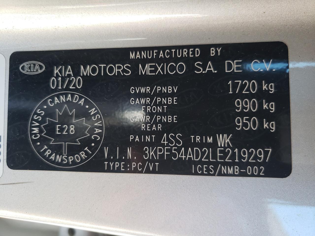 Photo 10 from auction – 2020 KIA FORTE EX with VIN 3KPF54AD2LE219297