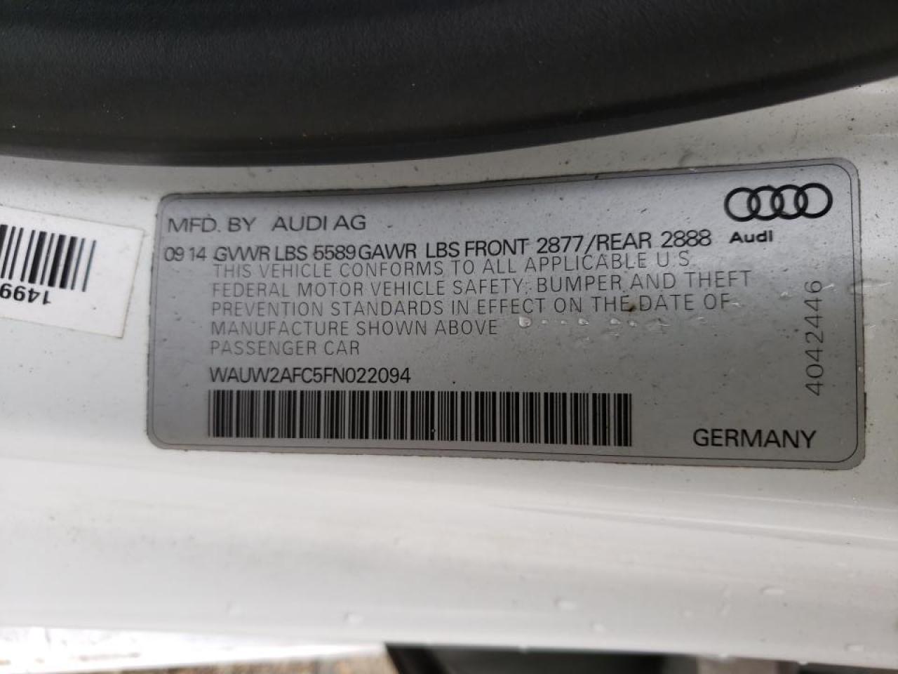 Photo 10 from auction – 2015 AUDI S7 PREMIUM with VIN WAUW2AFC5FN022094