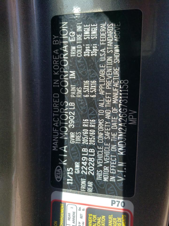 Photo 10 from auction – 2016 KIA SOUL with VIN KNDJN2A26G7311158