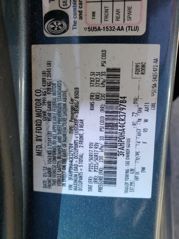 Photo 10 from auction – 2012 FORD FUSION SE with VIN 3FAHP0HA4CR379784