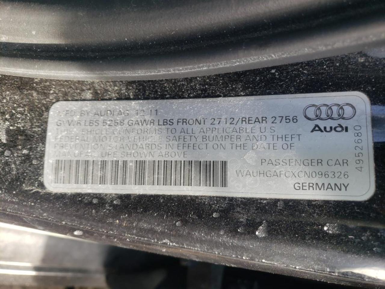 Photo 10 from auction – 2012 AUDI A6 PRESTIG with VIN WAUHGAFCXCN096326