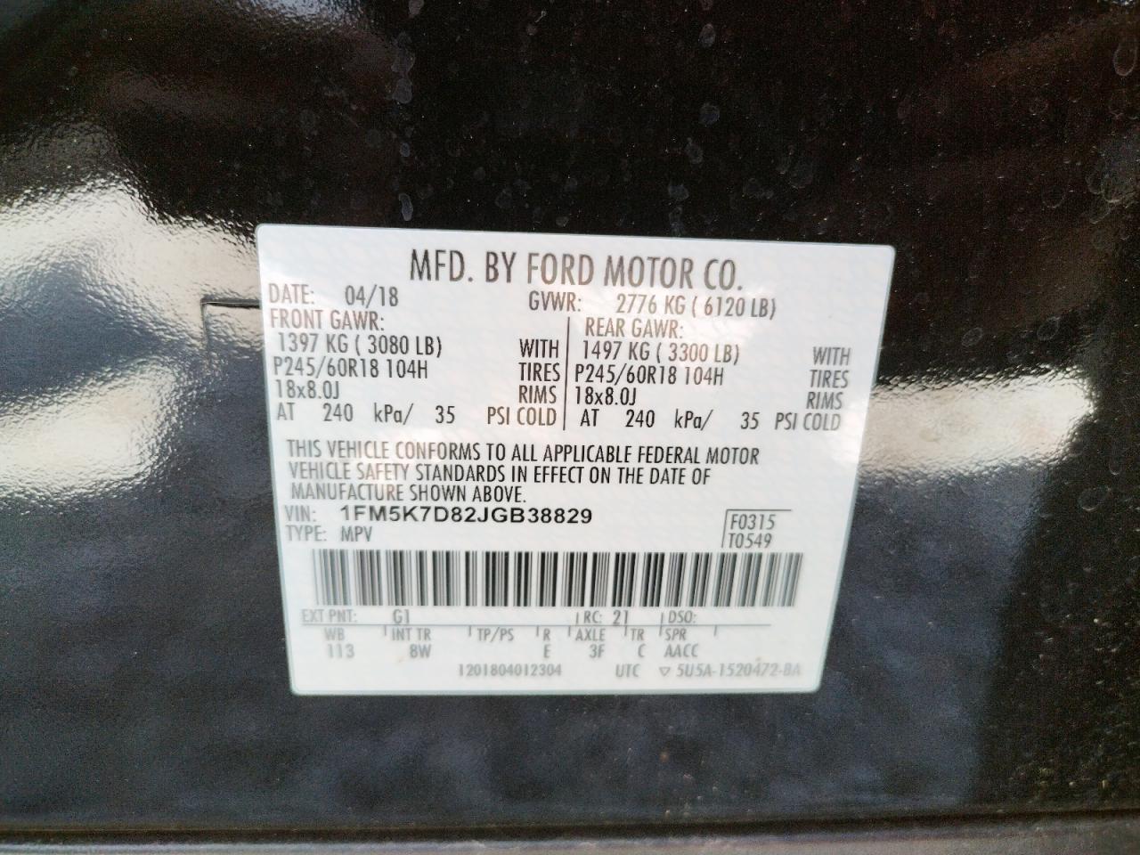 Photo 10 from auction – 2018 FORD EXPLORER X with VIN 1FM5K7D82JGB38829