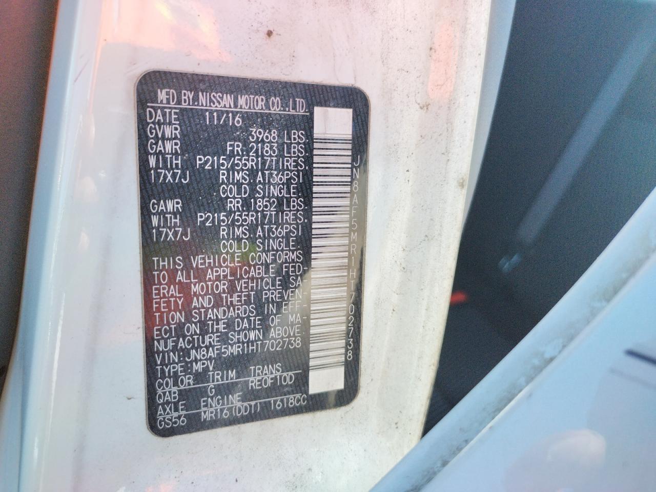 Photo 10 from auction – 2017 NISSAN JUKE S with VIN JN8AF5MR1HT702738
