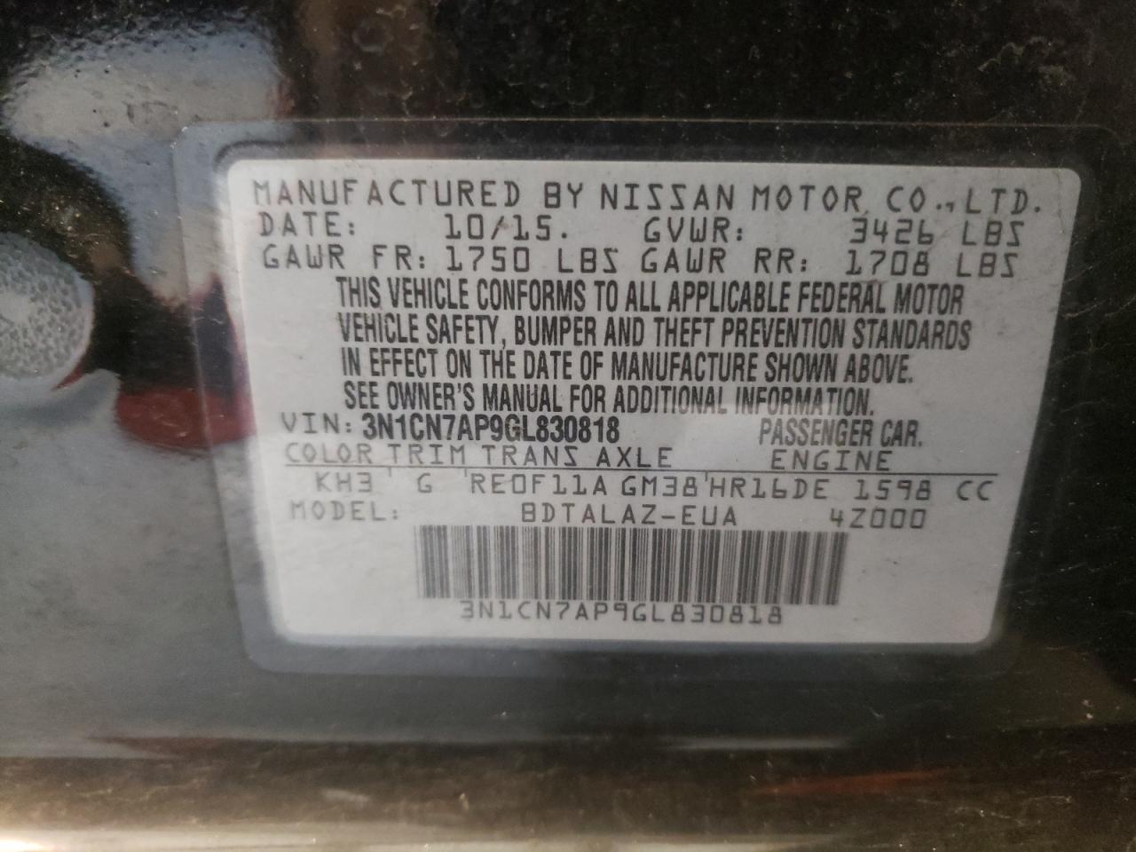Foto 10 de la subasta – 2016 NISSAN VERSA con VIN 3N1CN7AP9GL830818