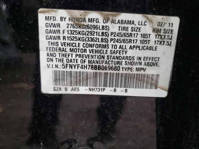 Photo 10 from auction – 2011 HONDA PILOT EXLN with VIN 5FNYF4H78BB069680