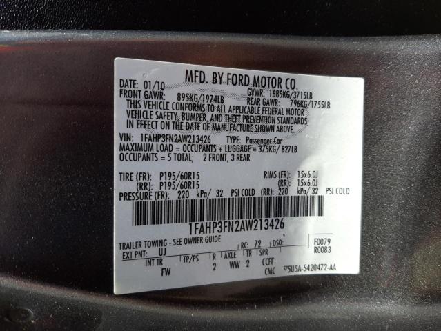 Photo 10 from auction – 2010 FORD FOCUS SE with VIN 1FAHP3FN2AW213426