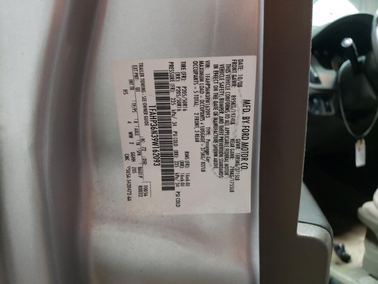 Photo 10 from auction – 2009 FORD FOCUS SES with VIN 1FAHP36N39W162093