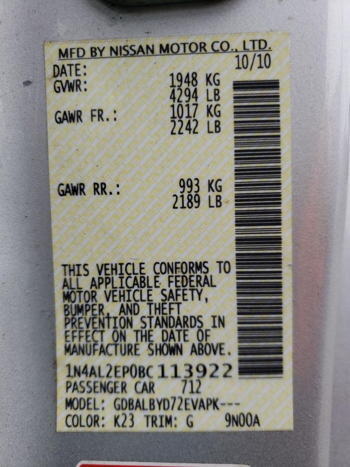 Photo 10 from auction – 2011 NISSAN ALTIMA S with VIN 1N4AL2EP0BC113922