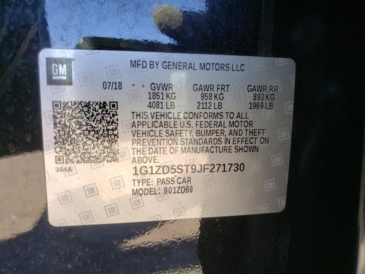 Photo 10 from auction – 2018 CHEVROLET MALIBU LT with VIN 1G1ZD5ST9JF271730