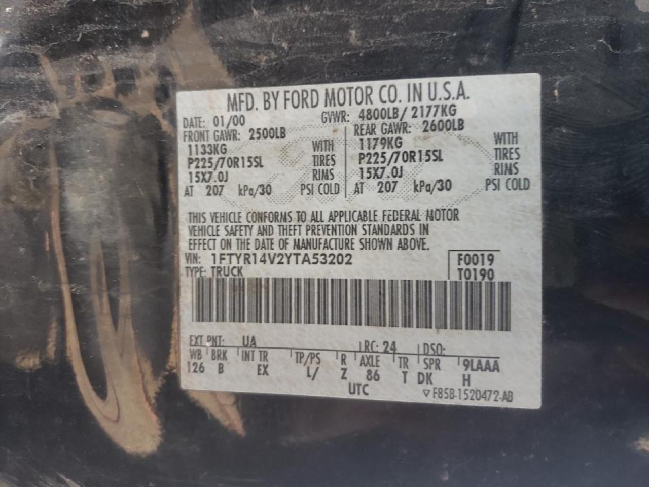 Photo 10 from auction – 2000 FORD RANGER SUP with VIN 1FTYR14V2YTA53202