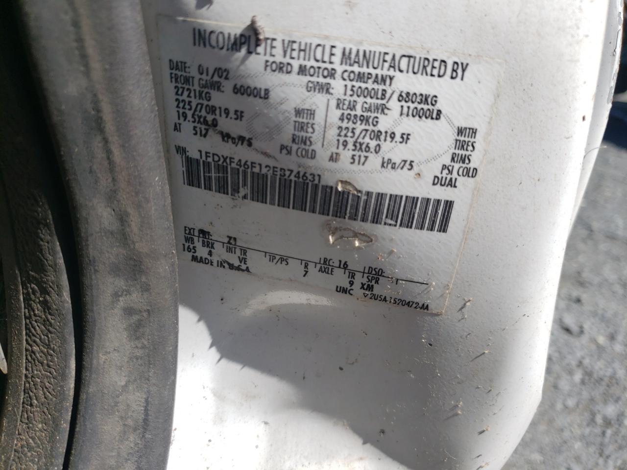 Photo 10 from auction – 2002 FORD F450 SUPER with VIN 1FDXF46F12EB74631