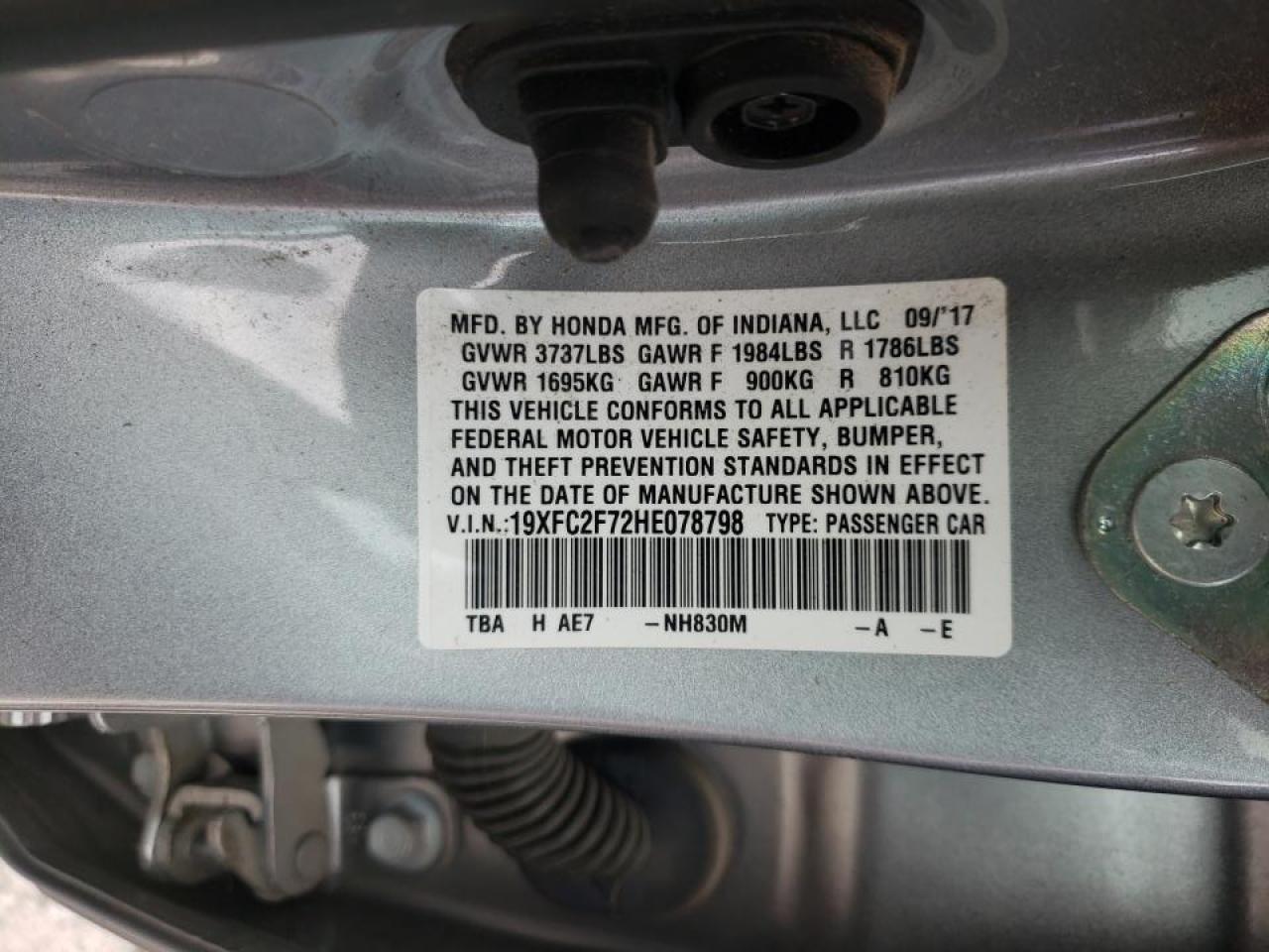 Foto 10 de la subasta – 2017 HONDA CIVIC EX con VIN 19XFC2F72HE078798