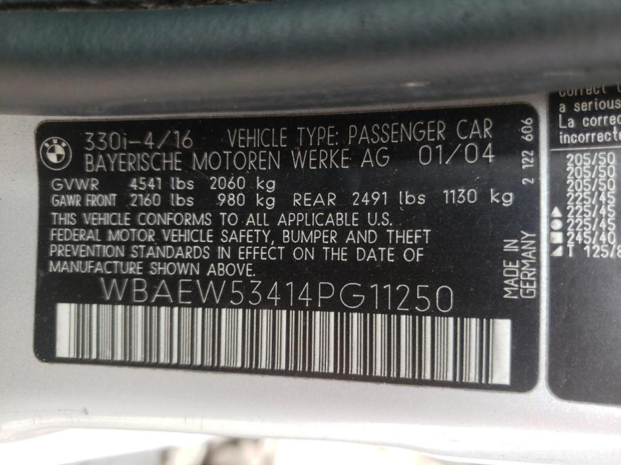 Photo 10 from auction – 2004 BMW 330 XI with VIN WBAEW53414PG11250