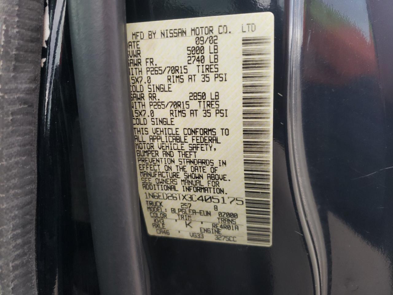 Zdjęcie 10 z aukcji – 2003 NISSAN FRONTIER K z VIN 1N6ED26TX3C405175