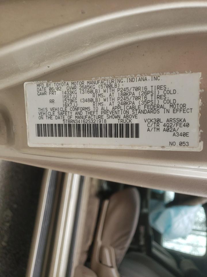 Photo 10 from auction – 2002 TOYOTA TUNDRA ACC with VIN 5TBRN34162S321918