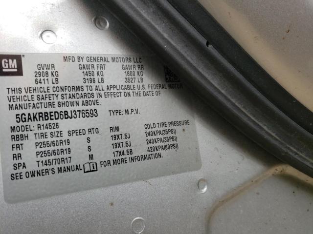 Photo 10 from auction – 2011 BUICK ENCLAVE CX with VIN 5GAKRBED6BJ376593