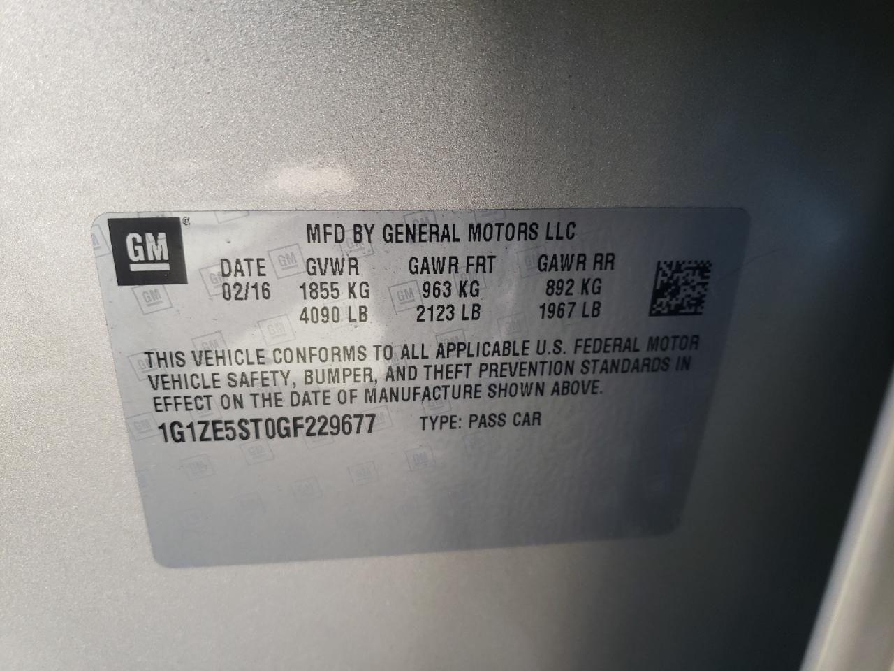 Photo 10 from auction – 2016 CHEVROLET MALIBU LT with VIN 1G1ZE5ST0GF229677