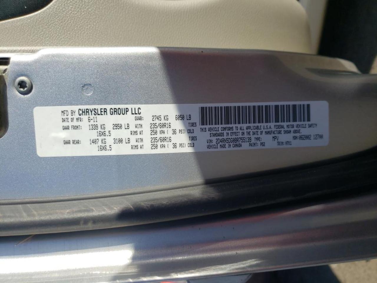 Photo 10 from auction – 2011 DODGE GRAND CARA with VIN 2D4RN5DG0BR755139