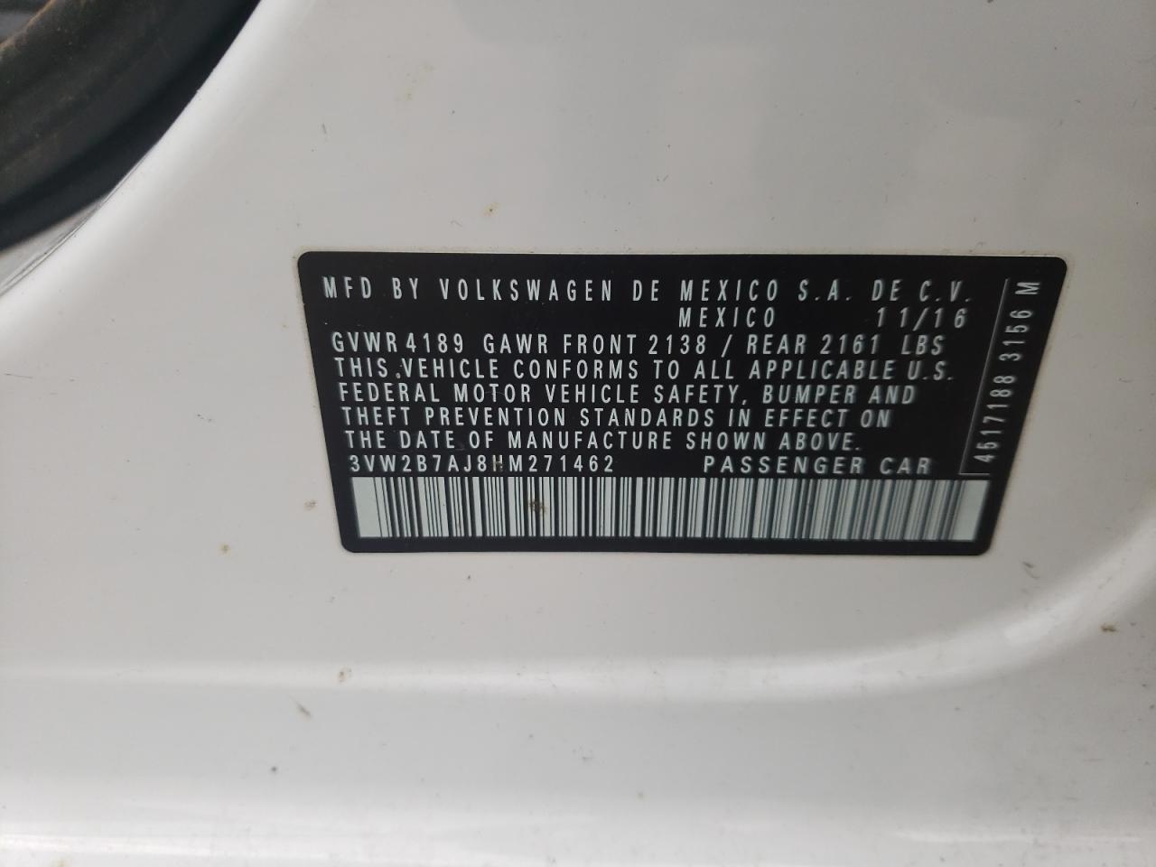 Photo 10 from auction – 2017 VOLKSWAGEN JETTA S with VIN 3VW2B7AJ8HM271462