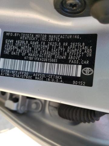 Photo 10 from auction – 2012 TOYOTA CAMRY BASE with VIN 4T1BF1FK4CU615665