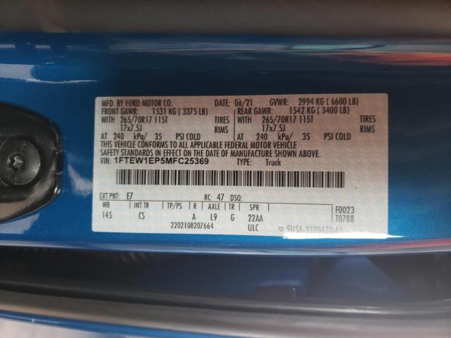 Photo 10 from auction – 2021 FORD F150 SUPER with VIN 1FTEW1EP5MFC25369