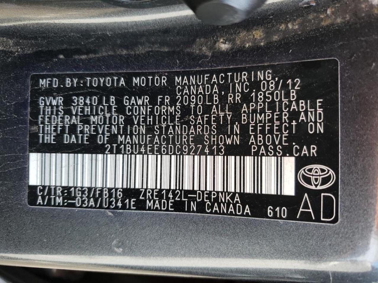 Photo 10 from auction – 2013 TOYOTA COROLLA BA with VIN 2T1BU4EE6DC927413
