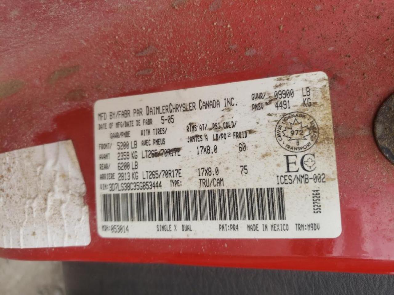 Photo 10 from auction – 2005 DODGE RAM 3500 S with VIN 3D7LS38C35G853444