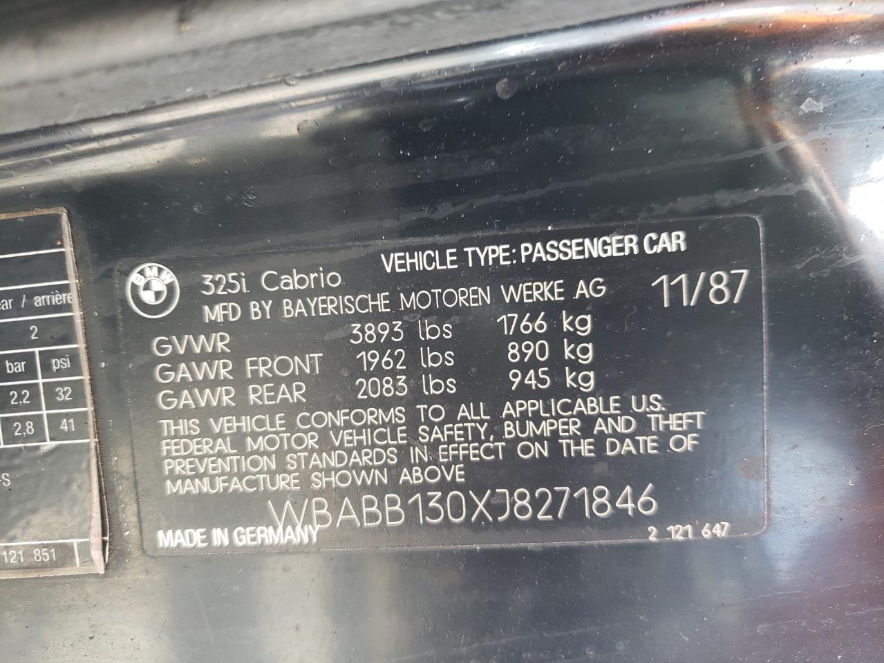 Photo 10 from auction – 1988 BMW 325 I with VIN WBABB130XJ8271846