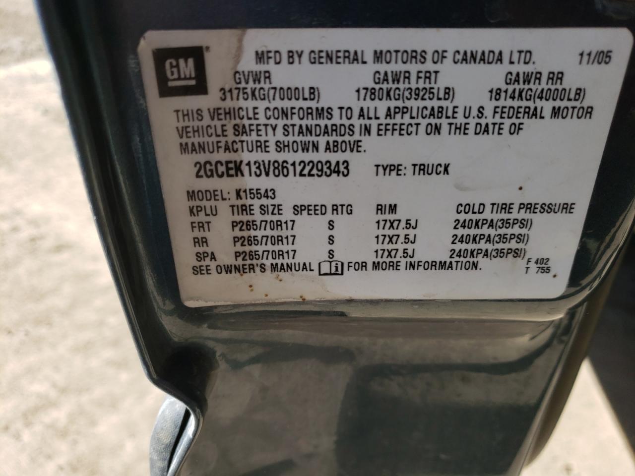 Photo 10 from auction – 2006 CHEVROLET SILVERADO with VIN 2GCEK13V861229343