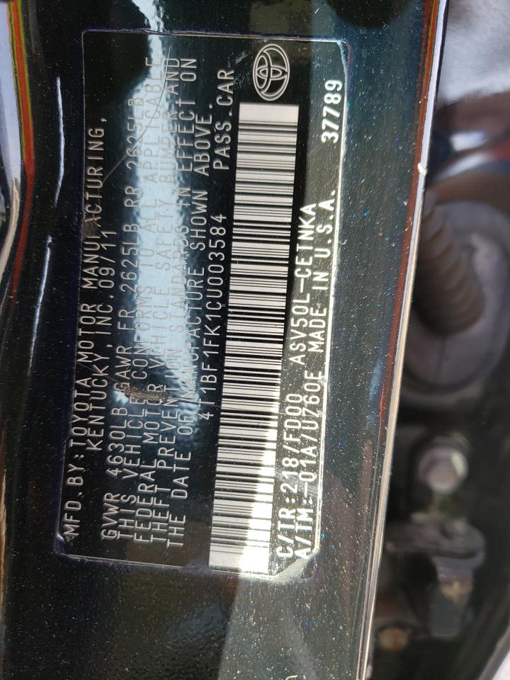 Photo 10 from auction – 2012 TOYOTA CAMRY BASE with VIN 4T1BF1FK1CU003584