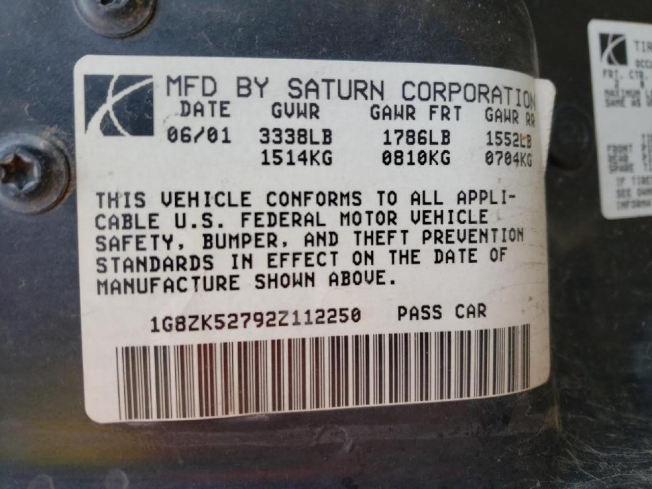 Photo 10 from auction – 2002 SATURN SL2 with VIN 1G8ZK52792Z112250