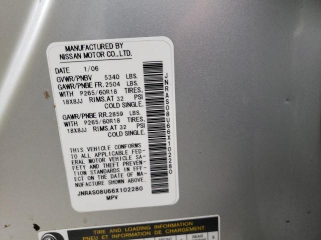 Photo 10 from auction – 2006 INFINITI FX35 with VIN JNRAS08U66X102280