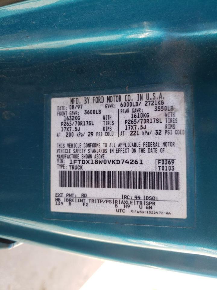 Photo 10 from auction – 1997 FORD F150 with VIN 1FTDX18W0VKD74261