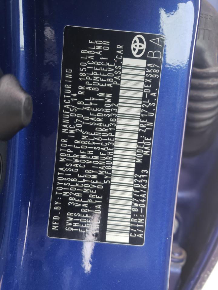 Photo 10 from auction – 2014 TOYOTA COROLLA L with VIN 5YFBURHE3EP136332