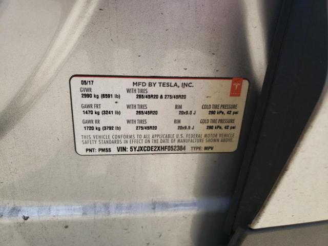 Photo 10 from auction – 2017 TESLA MODEL X with VIN 5YJXCDE2XHF052384