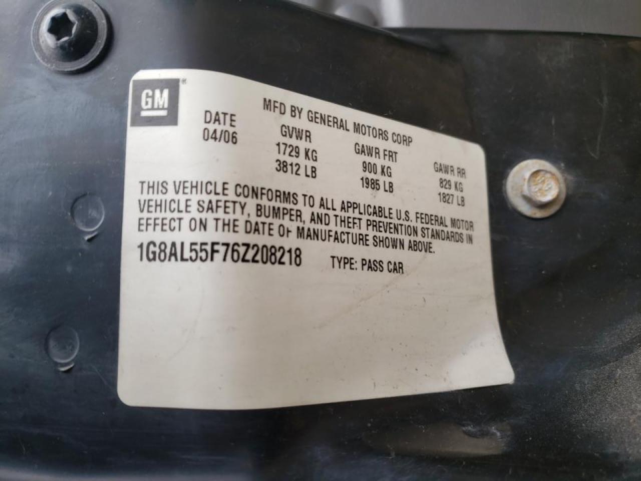 Photo 10 from auction – 2006 SATURN ION LEVEL with VIN 1G8AL55F76Z208218