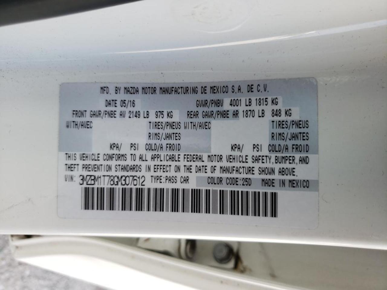 Photo 10 from auction – 2016 MAZDA 3 SPORT with VIN 3MZBM1T78GM307612