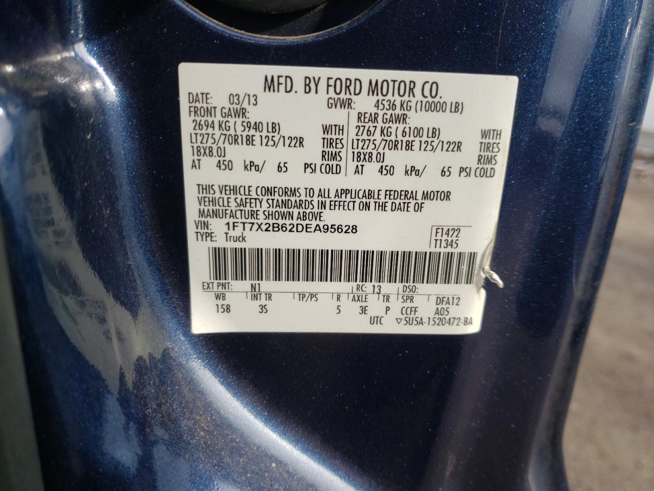 Photo 10 from auction – 2013 FORD F250 SUPER with VIN 1FT7X2B62DEA95628