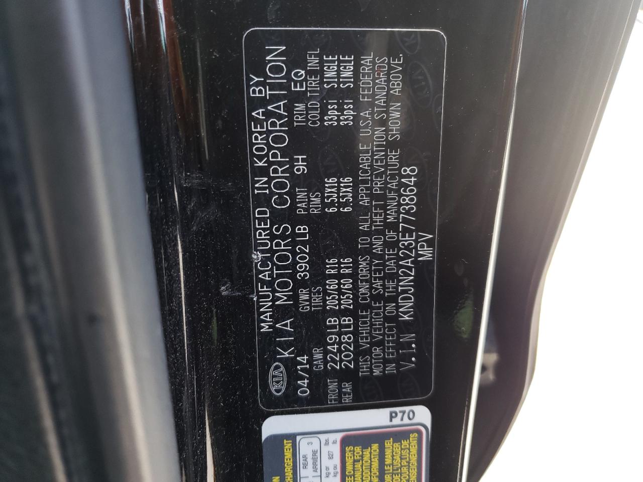 Photo 10 from auction – 2014 KIA SOUL with VIN KNDJN2A23E7738648