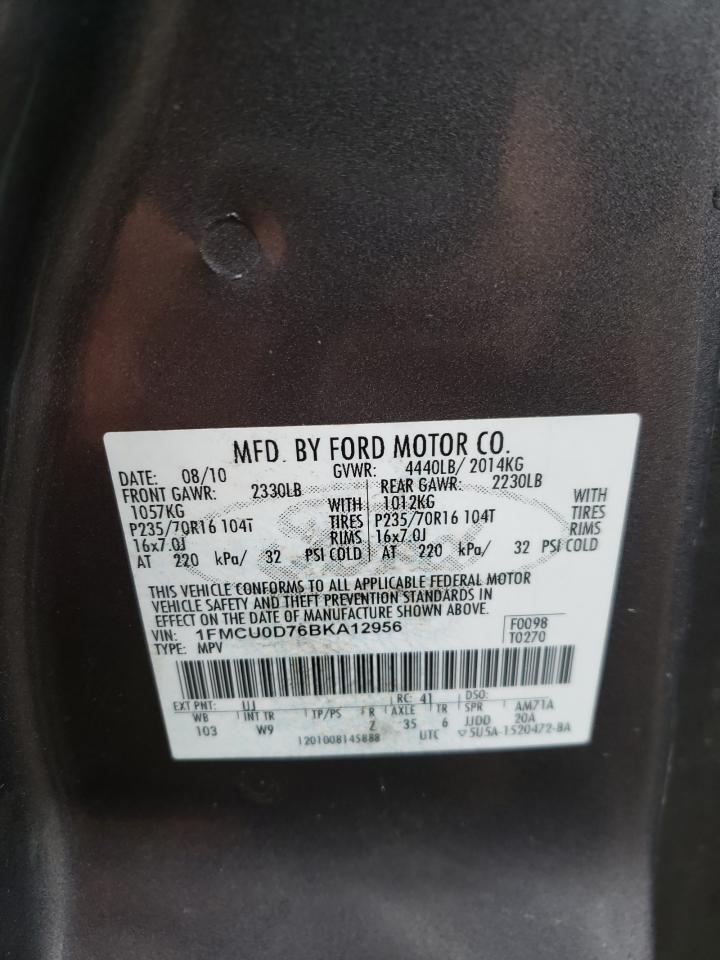 Photo 10 from auction – 2011 FORD ESCAPE XLT with VIN 1FMCU0D76BKA12956