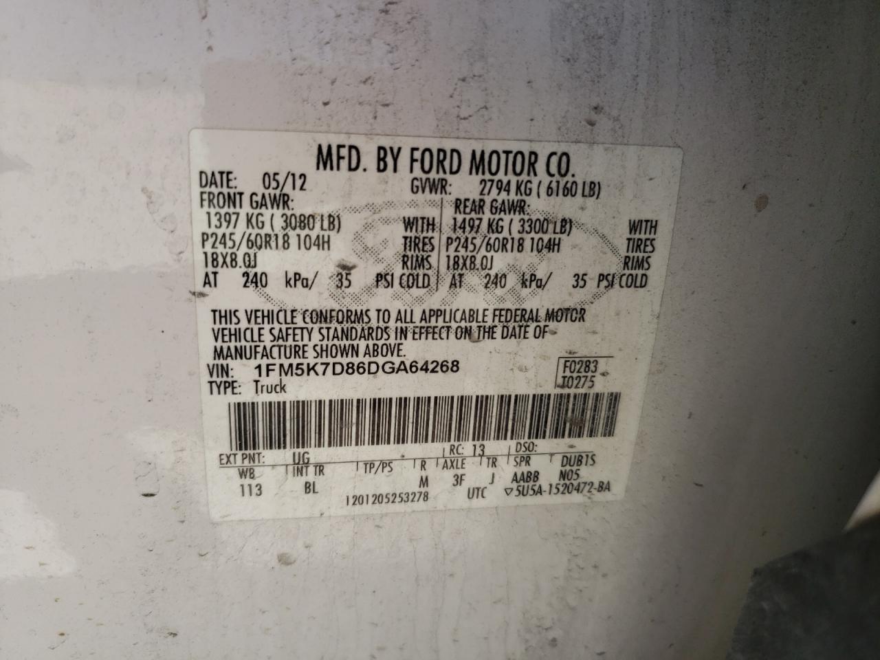 Photo 10 from auction – 2013 FORD EXPLORER X with VIN 1FM5K7D86DGA64268