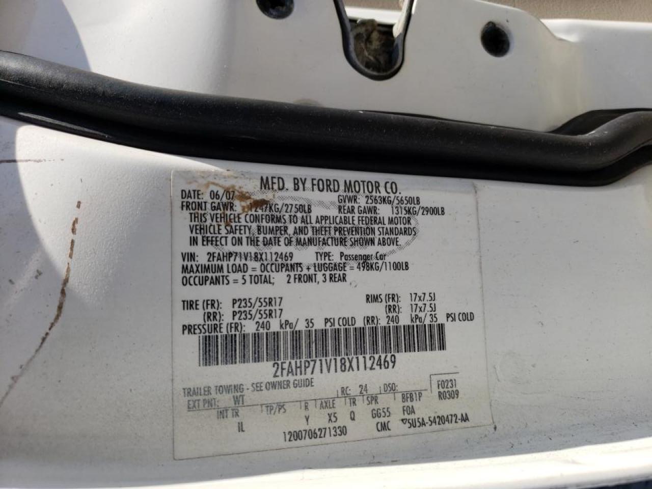 Photo 10 from auction – 2008 FORD CROWN VICT with VIN 2FAHP71V18X112469