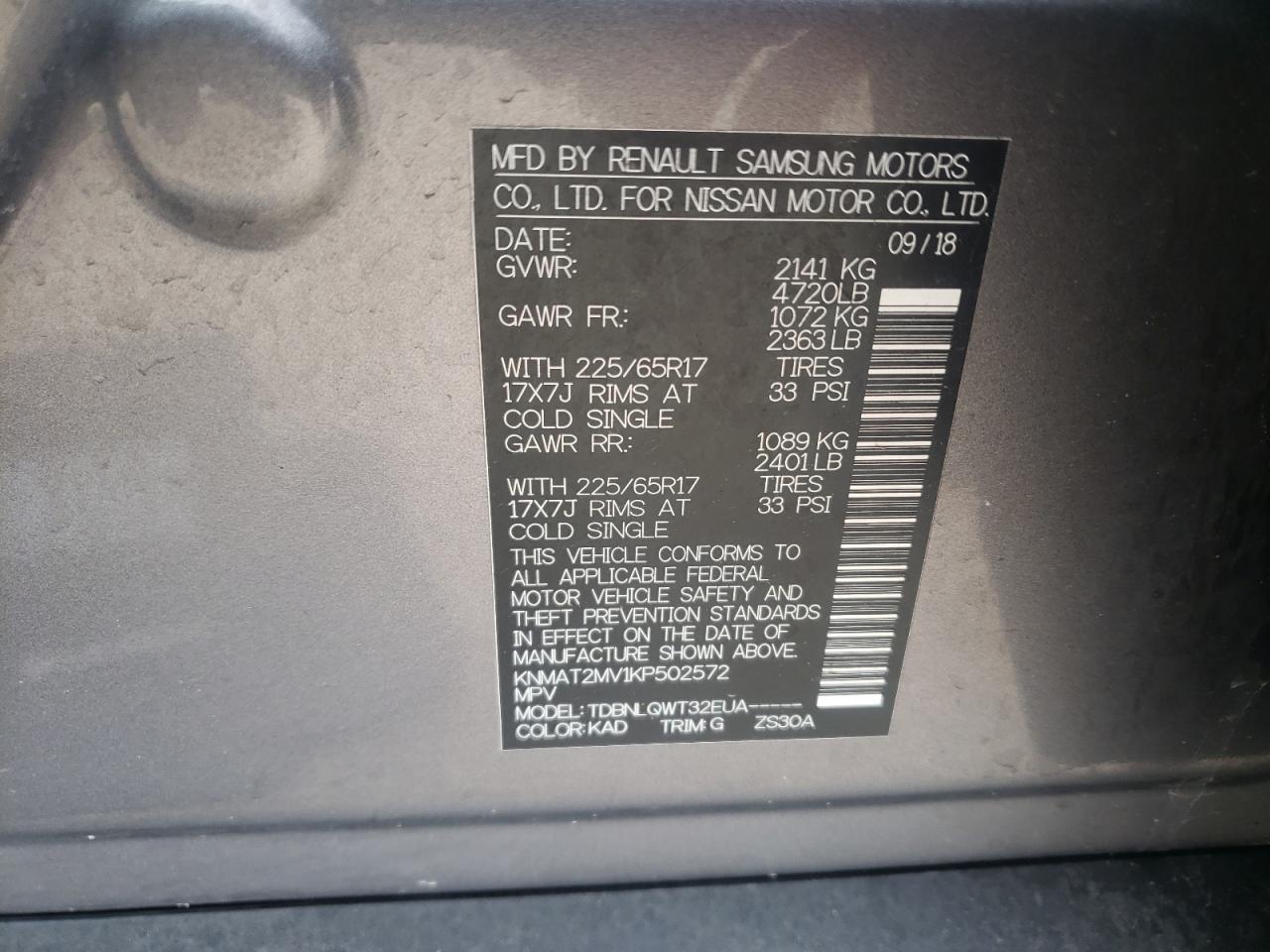Photo 10 from auction – 2019 NISSAN ROGUE S with VIN KNMAT2MV1KP502572