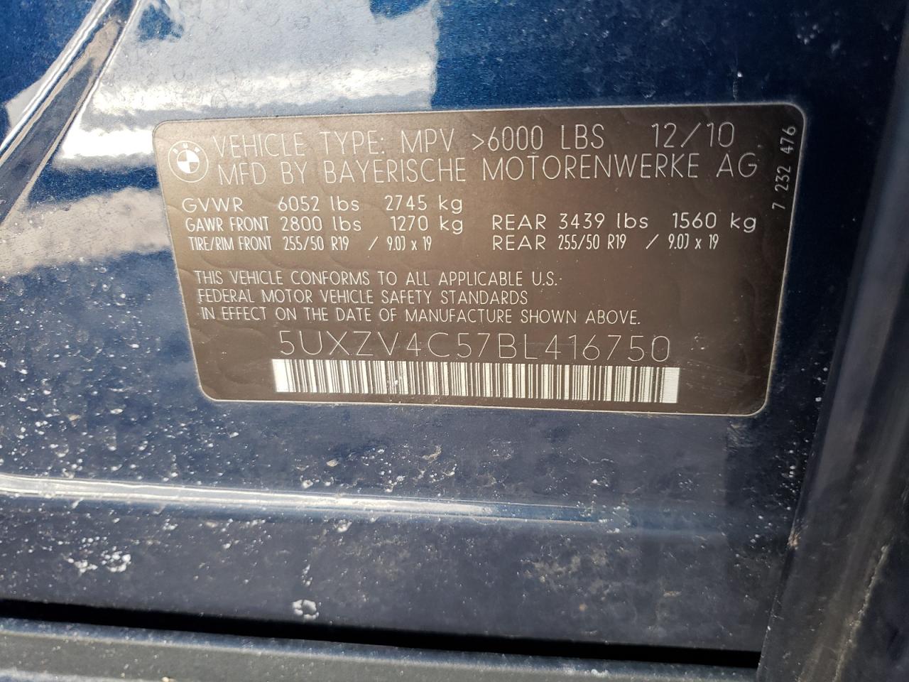 Photo 10 from auction – 2011 BMW X5 XDRIVE3 with VIN 5UXZV4C57BL416750