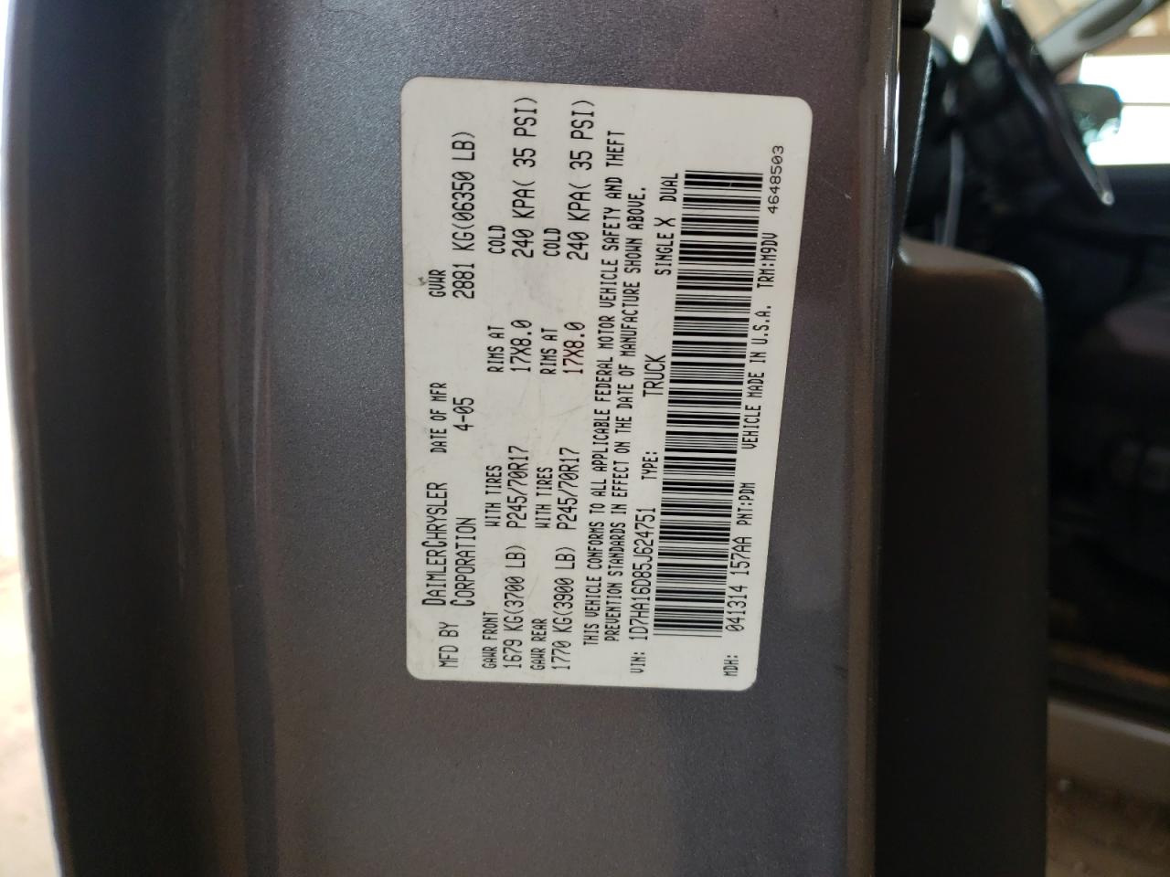 Photo 10 from auction – 2005 DODGE RAM 1500 S with VIN 1D7HA16D85J624751
