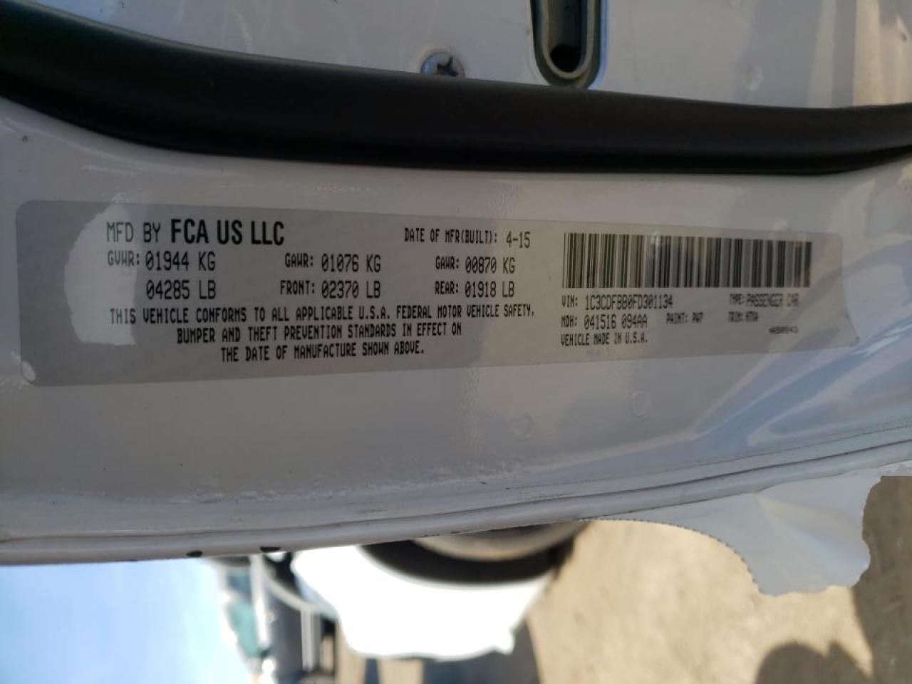 Photo 10 from auction – 2015 DODGE DART SXT with VIN 1C3CDFBB0FD301134