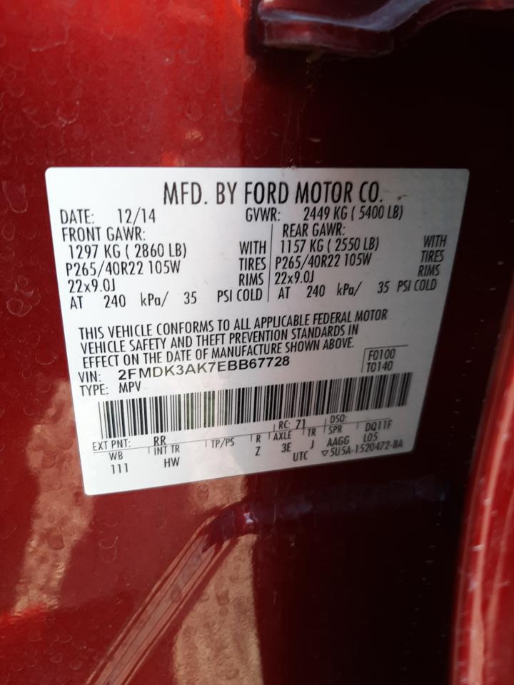 Photo 10 from auction – 2014 FORD EDGE SPORT with VIN 2FMDK3AK7EBB67728