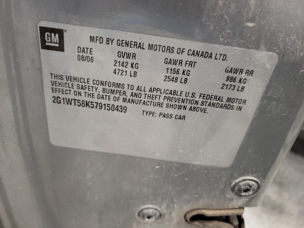 Photo 10 from auction – 2007 CHEVROLET IMPALA LT with VIN 2G1WT58K579150439
